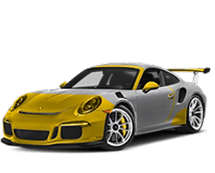 Coche deportivo con vinilado parcial: mitad amarillo, mitad color original mostrando zonas personalizadas